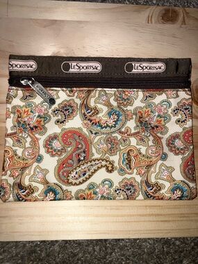 LeSportsac Paisley Zip Pouch in Cream, Brown, Red and Blue 7” X 6”